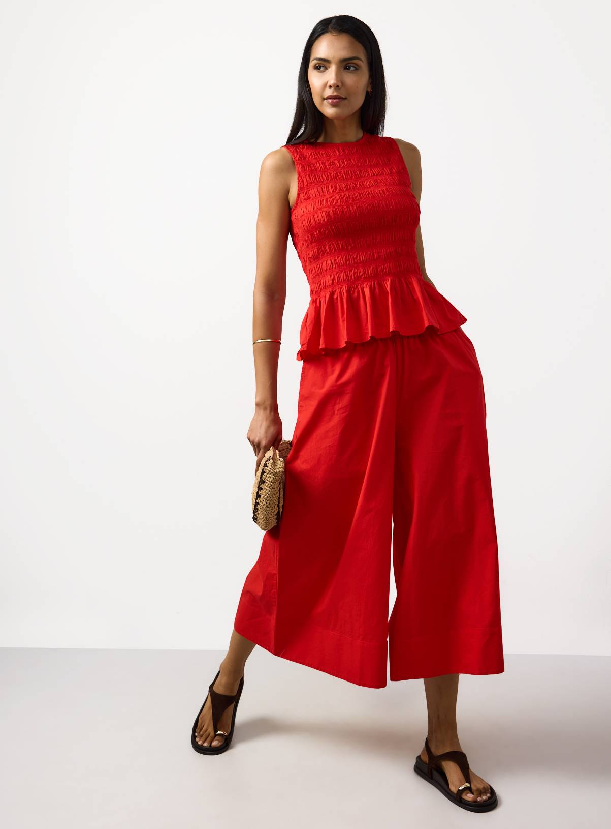 Bright Red Wide Leg Poplin Palazzo Trousers 6 - Image 2